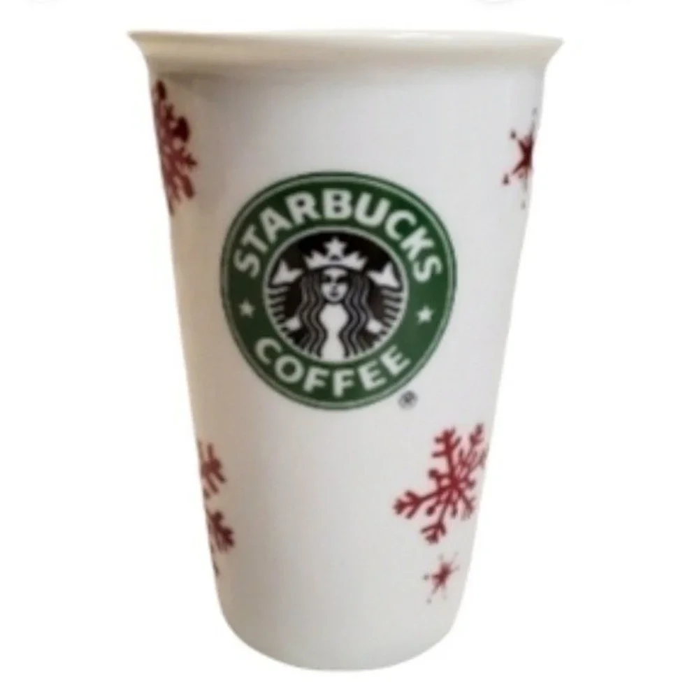 Starbucks Ceramic Porcelain Mug Cup Tumbler Christmas Snowflake